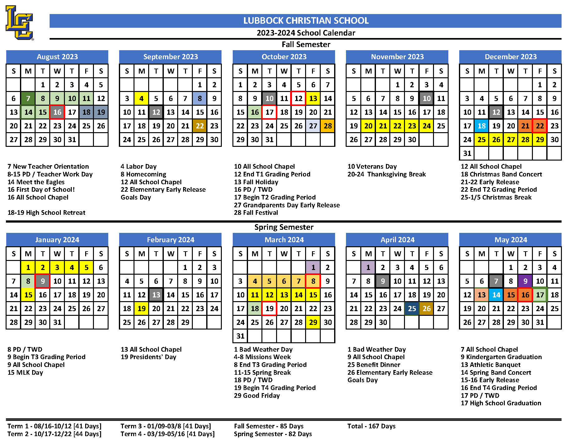 20232024 School Calendar Lubbock Christian School